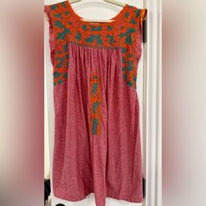 Mi Golondrina Flores Short Dress with Floral Embroidery